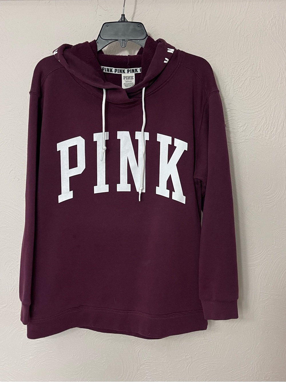 PINK Victoria's Secret Deep Burgundy Pullover Hoodie with White Logo